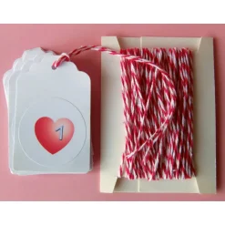 Adventskalenderzahlen|bunt-mixx-DESIGN 24 Adventskalenderzahlen Anhänger tags, HERZ rosa pink rot, Adventskalender Bäckergarn, bunt-mixx