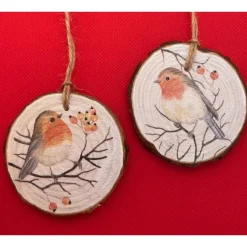Geschenkeanhänger|Strandgutlädchen 2 Anhänger aus Holzscheiben, Rotkehlchen, Weihnachten, Winter
