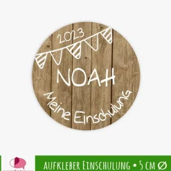 Sale 15 Aufkleber | Meine Einschulung - Wimpel - personalisierbar | Schulanfang, Aufkleber in Holzoptik braun Kinder Einschulung