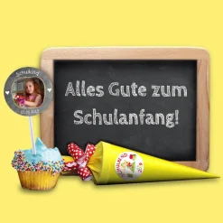 15 Aufkleber | Meine Einschulung hellblau - Bunte Wimpel  - personalisierbar | Schulanfang, Kinderparty Kinder Einschulung