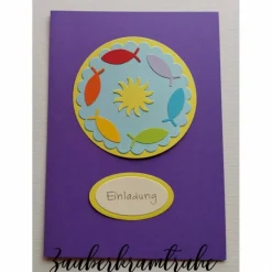 Einladungskarten|Zauberkramtruhe 10 DIY-Karten Einladung zur Kommunion mit Sonne und Fischen zum selber basteln