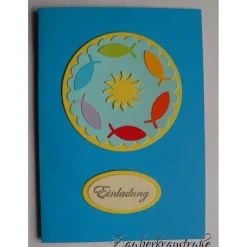 Einladungskarten|Zauberkramtruhe 10 DIY-Karten Einladung zur Kommunion mit Sonne und Fischen zum selber basteln