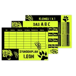 Best 3 er Schulset - NEON | A4 Stundenplan + Lernposter: Tiger - wiederbeschreibbar Kinder Einschulung