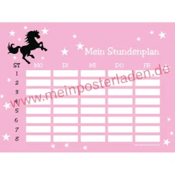 Outlet 4 er Set  A4 Stundenplan + Lernposter + Heftaufkleber  | Wildpferd - rosa Kinder Einschulung