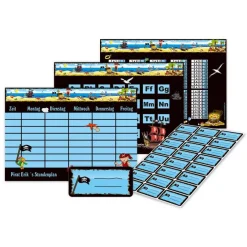 Best 4 er Set  A4 Stundenplan + Lernposter + Heftaufkleber  | Pirat - blau Kinder Einschulung