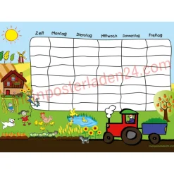 4 er Set  A4 Stundenplan + Lernposter + Heftaufkleber  | Bauernhof Kinder Einschulung