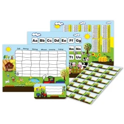 4 er Set  A4 Stundenplan + Lernposter + Heftaufkleber  | Bauernhof Kinder Einschulung