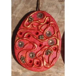 Clearance 2 er-Set Ostereier ROTGOLD  Collage Acrylmalerei auf einem flachen Pappmachè-Ei Künstler-Ei Osterdeko Osterdeko
