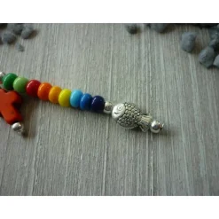 1 farbenfrohe Gastgeschenk / Charm mit Kreuz und Fisch / Regenbogenfarben Dekoration