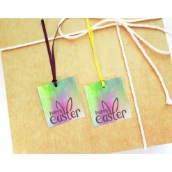 4 Geschenkanhänger Happy Easter mit Satinband bunt aquarell Ostern Hase Osterhase, made by BuntMixxDESIGN Geschenkverpackungen