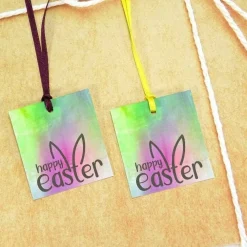 4 Geschenkanhänger Happy Easter mit Satinband bunt aquarell Ostern Hase Osterhase, made by BuntMixxDESIGN Geschenkverpackungen