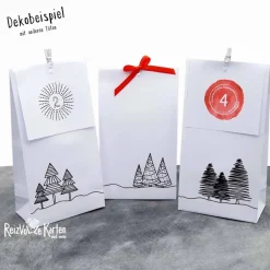 Adventskalender|Reizvolle Karten und mehr 6 handgefertigte Papiertüten mit Tannenbäumen – Geschenktüten, Adventskalendertüten oder Lichtertüten (3)