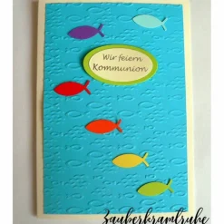 Sale 10 Karten zum selber basteln Regenbogen Fische Meer Einladung mit Wir feiern Kommunion DIY Einladungskarten