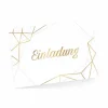 10 Klapp-Einladungskarten Linien Gold inkl. 5 weißen Briefumschlägen - Hochzeit Geburtstag Konfirmation Jubil& Einladungskarten