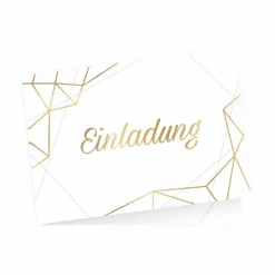 10 Klapp-Einladungskarten Linien Gold inkl. 5 weißen Briefumschlägen - Hochzeit Geburtstag Konfirmation Jubil& Einladungskarten