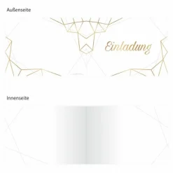 10 Klapp-Einladungskarten Linien Gold inkl. 5 weißen Briefumschlägen - Hochzeit Geburtstag Konfirmation Jubil& Einladungskarten