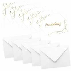10 Klapp-Einladungskarten Linien Gold inkl. 5 weißen Briefumschlägen - Hochzeit Geburtstag Konfirmation Jubil& Einladungskarten