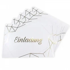 10 Klapp-Einladungskarten Linien Gold inkl. 5 weißen Briefumschlägen - Hochzeit Geburtstag Konfirmation Jubil& Einladungskarten
