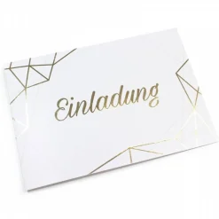 10 Klapp-Einladungskarten Linien Gold inkl. 5 weißen Briefumschlägen - Hochzeit Geburtstag Konfirmation Jubil& Einladungskarten