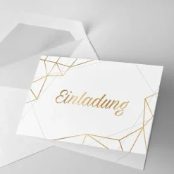 10 Klapp-Einladungskarten Linien Gold inkl. 5 weißen Briefumschlägen - Hochzeit Geburtstag Konfirmation Jubil& Einladungskarten