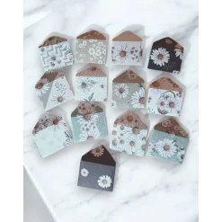 Sale 13 Mini Umschläge Gänseblümchen mit Briefpapier – Kleine Briefumschläge für Geldgeschenk, Gastgeschenk & Mitbringsel Dekoration