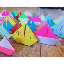 Clearance 10 Origami Segelboote Tischdeko – Maritim, Bunt, Taufe, Hochzeit, Papierboote, Boote, Schiffe Tischdekoration