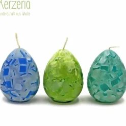 New 3 Ostereikerzen Mosaik blau, grün und türkis Osterkerzen