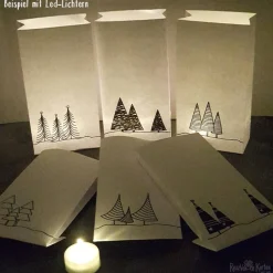 Adventskalender|Reizvolle Karten und mehr 6 Papiertüten mit Tannenbäumen als Geschenktüten, Adventskalendertüten oder Lichtertüten (2)