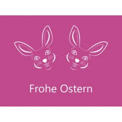 Best 3 Postkarten Frohe Ostern, mit zwei lachenden, stilisierten Osterhasen auf Pink Osterkarten