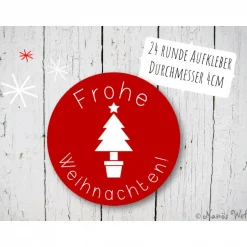 Best 24 rote Aufkleber mit weißem Weihnachtsbaum Frohe Weihnachten rund Sticker & Aufkleber