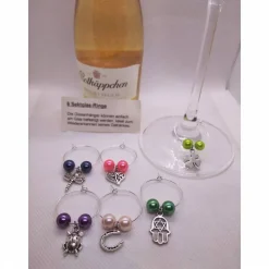 Best 6 Sektringe - Markierungsringe für Stielgläser, Anhänger "Glück" Geschenke Für Frauen