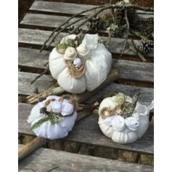 Sale 3 Stoffkürbisse Leinen Natur – Handgemachte Herbst Deko im Hygge Landhausstil Tischdekoration