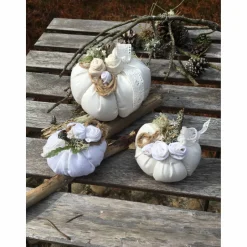 Sale 3 Stoffkürbisse Leinen Natur – Handgemachte Herbst Deko im Hygge Landhausstil Tischdekoration