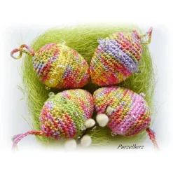 Sale 4 Umhäkelte Ostereier zum Aufhängen u. zur Tischdeko - Gastgeschenk,sammeln,Dekoeier,Ostern,bunt Ostereier