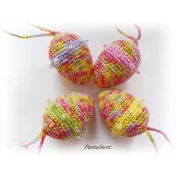 Sale 4 Umhäkelte Ostereier zum Aufhängen u. zur Tischdeko - Gastgeschenk,sammeln,Dekoeier,Ostern,bunt Ostereier