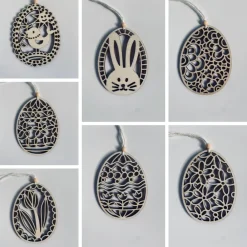 Best 7 verschiedene Eieranhänger aus Holz, Holzeier als Dekoration oder Geschenk zu Ostern, filigrane gelaserte Eier Ostereier