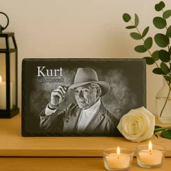 Best 20 x 15 cm Schiefertafel mit Gravur – personalisierter Gedenkstein mit Foto & Wunschtext als wetterfester Grabschmuck Gedenksteine