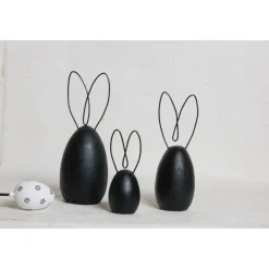 3 x Hase in schwarz mit Drahtohren Metallohren Osterdeko