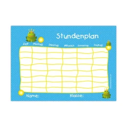 Hot A4 Stundenplan | Frosch blau - personalisierbar, optional wiederbeschreibbar Kinder Stundenplan