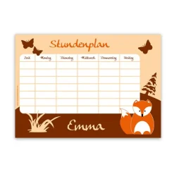 A4 Stundenplan | Fuchs - personalisierbar, optional wiederbeschreibbar Kinder Stundenplan
