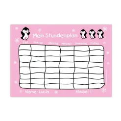 Online A4 Stundenplan | Pinguin rosa - personalisierbar, optional wiederbeschreibbar Kinder Stundenplan