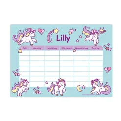 Stundenplan|meinAufkleberladen A4 Stundenplan | Regenbogen Einhorn hellblau - personalisierbar, optional wiederbeschreibbar