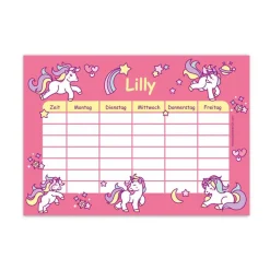 Hot A4 Stundenplan | Regenbogen Einhorn rosa - personalisierbar, optional wiederbeschreibbar Kinder Stundenplan