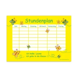 Stundenplan|meinAufkleberladen A4 Stundenplan | Schmetterlinge - gelb - personalisierbar, optional wiederbeschreibbar