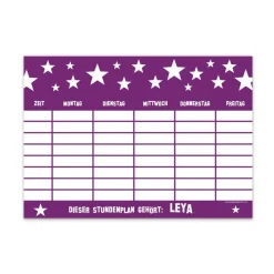 New A4 Stundenplan | Sterne lila - personalisierbar, optional wiederbeschreibbar Kinder Stundenplan