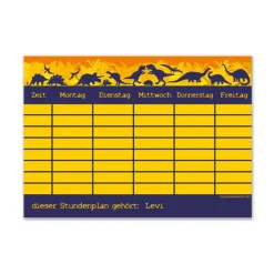Stundenplan|meinAufkleberladen A4 Stundenplan | Urwald Dinos - orange - personalisierbar, optional wiederbeschreibbar