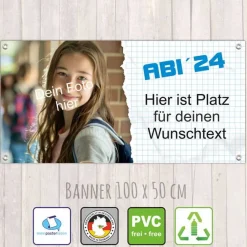 New Abitur Banner - 100 x 50 cm | ABI Abschluss - personalisierbar mit Foto und Wunschtext Geschenke