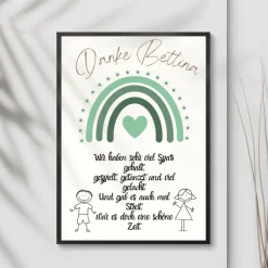 Danksagungskarten|DekowerkSeeger Abschiedsgeschenk Erzieherin personalisiert Herz grün | Poster Urkunde | Geschenk Kindergarten Danke Regenbogen