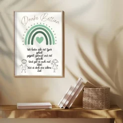 Danksagungskarten|DekowerkSeeger Abschiedsgeschenk Erzieherin personalisiert Herz grün | Poster Urkunde | Geschenk Kindergarten Danke Regenbogen