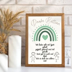 Danksagungskarten|DekowerkSeeger Abschiedsgeschenk Erzieherin personalisiert Herz grün | Poster Urkunde | Geschenk Kindergarten Danke Regenbogen